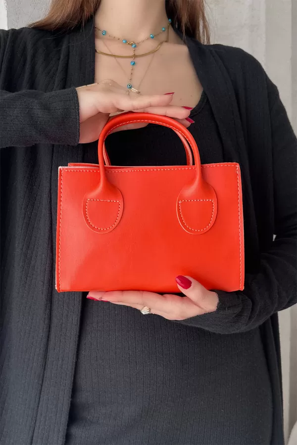 Turuncu Suni Deri Kadın Omuz Çantası