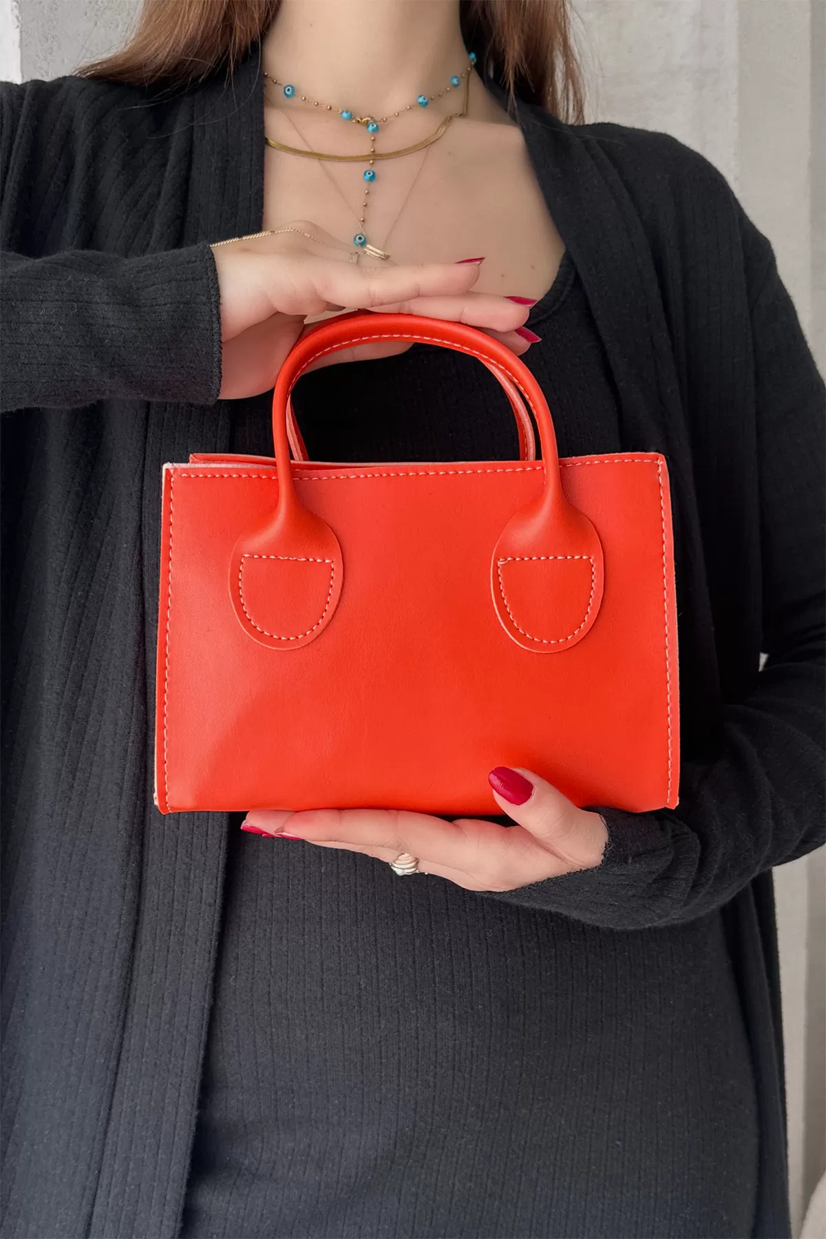 Turuncu Suni Deri Kadın Omuz Çantası