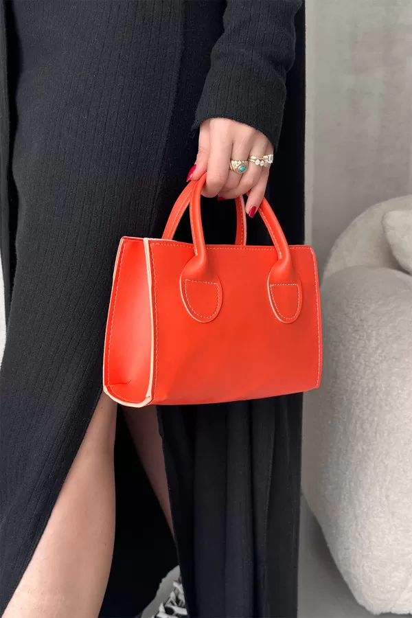 Turuncu Suni Deri Kadın Omuz Çantası