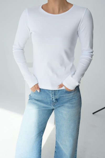 Uzun Kollu Beyaz Örme Pamuklu Kadın Body