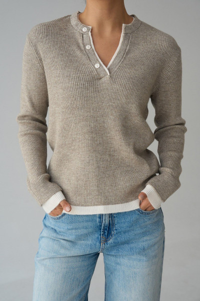 V Yaka Vizon Triko Kadın Kazak