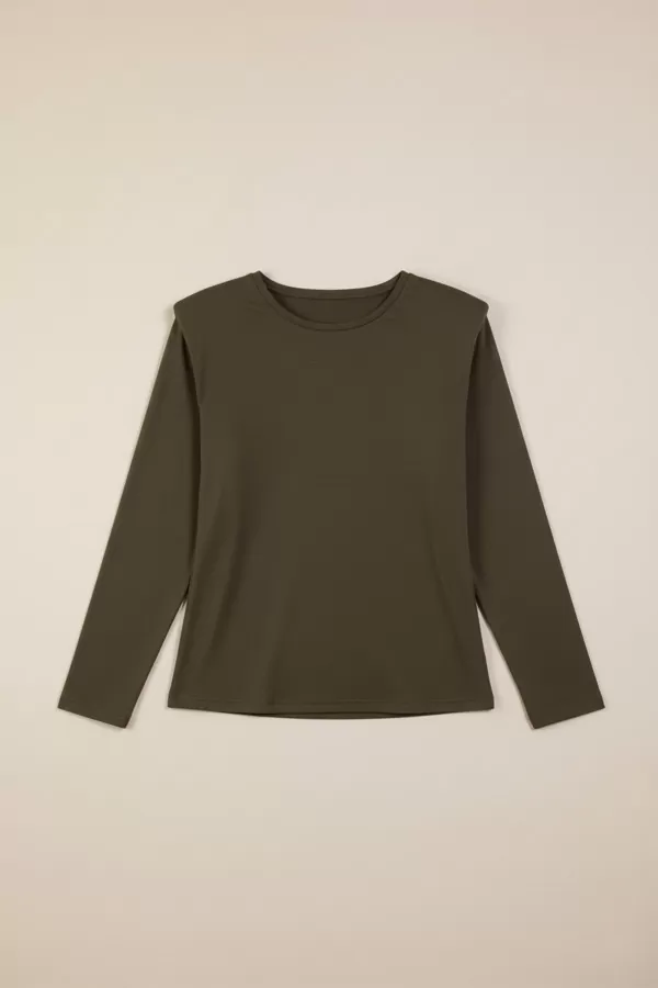 Vatkalı Pamuklu Haki Bluz