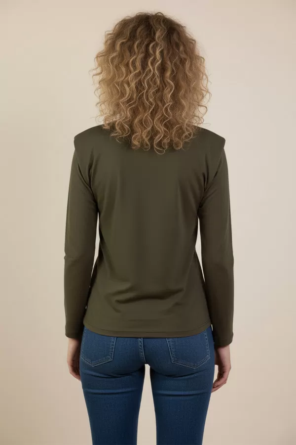 Vatkalı Pamuklu Haki Bluz