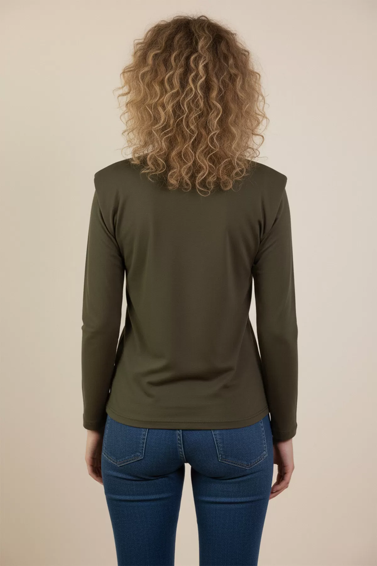 Vatkalı Pamuklu Haki Bluz