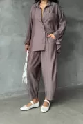 Vizon Keten Gömlek Pantolon Kadın Alt Üst Takım