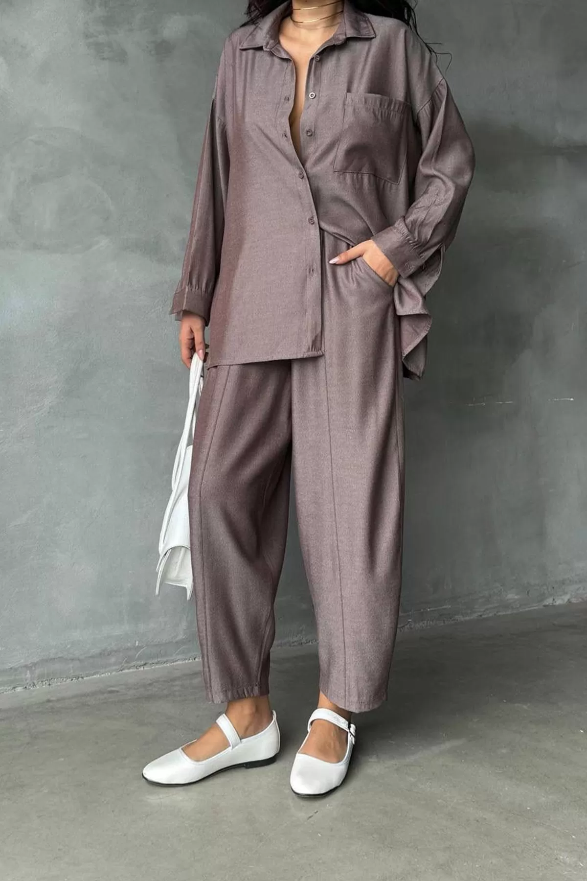 Vizon Keten Gömlek Pantolon Kadın Alt Üst Takım