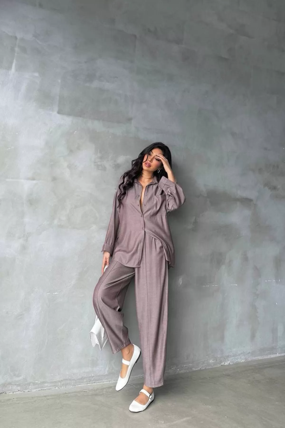 Vizon Keten Gömlek Pantolon Kadın Alt Üst Takım