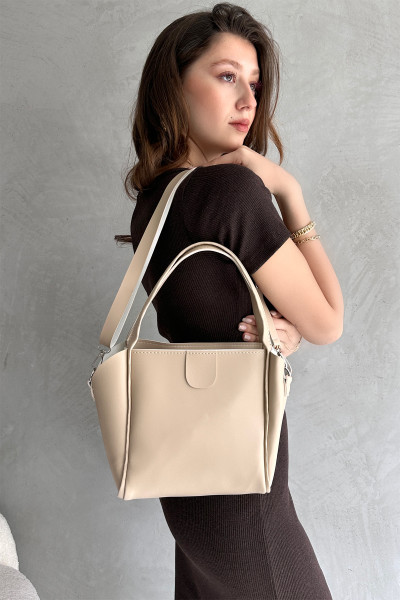 Bej Suni Deri Kadın Omuz Çantası