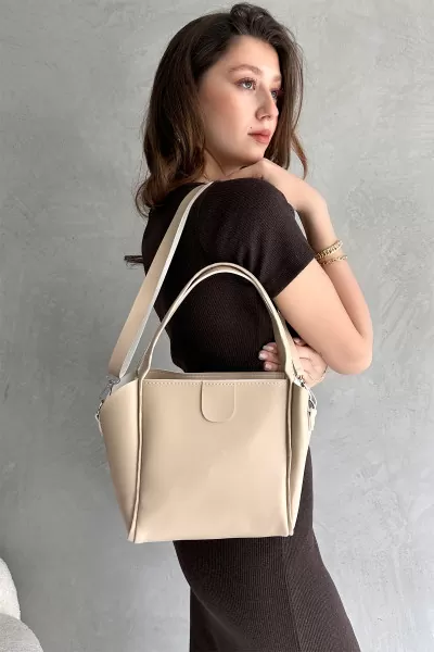 Bej Suni Deri Kadın Omuz Çantası