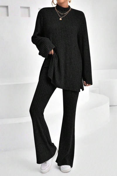 Yarım Balıkçı Yaka Siyah Tunik Pantolon Kadın Alt Üst Takım