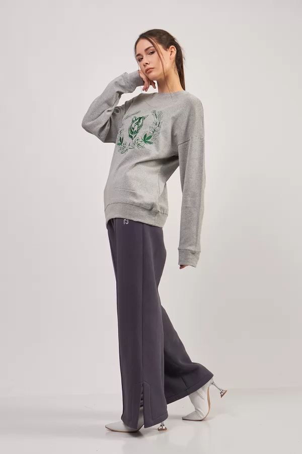 Yeşil Ayı Nakışlı Grimelanj Kadın Sweatshirt