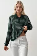 Bordo Siyah Çizgili Triko Kadın Kazak