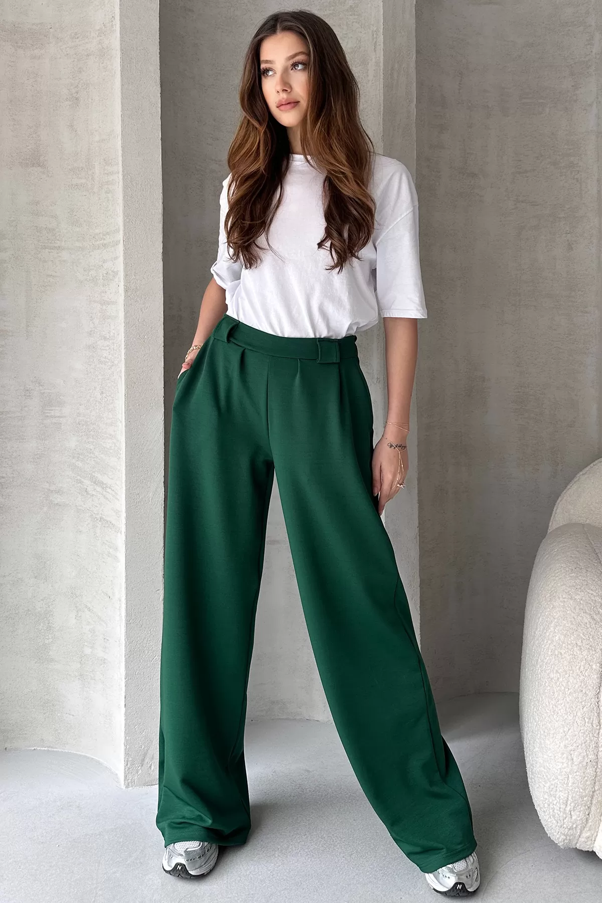 Yeşil Krep Kumaş Salaş Kesim Kadın Pantolon