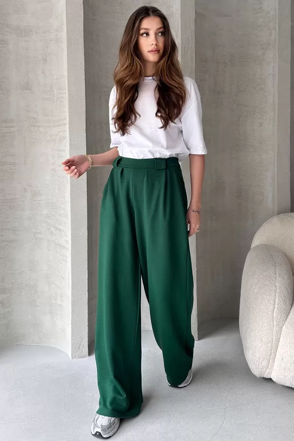 Yeşil Krep Kumaş Salaş Kesim Kadın Pantolon