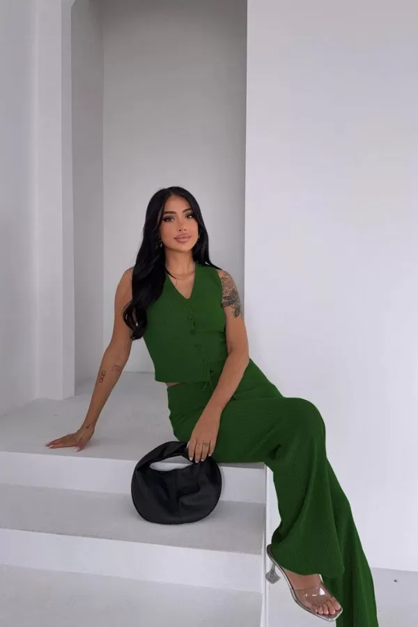 Yeşil Pantolon Bluz Alt Üst Takım