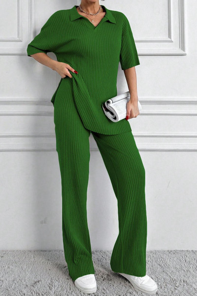 Polo Yaka Kısa Kollu Yeşil Kadın Alt Üst Takım