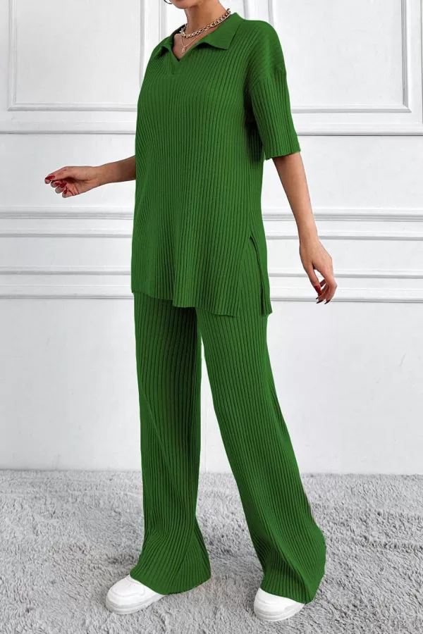 Polo Yaka Kısa Kollu Yeşil Kadın Alt Üst Takım