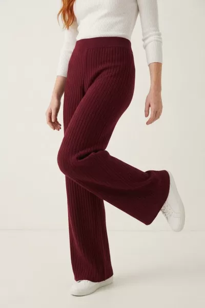 Yüksek Bel Fitilli Bordo Triko Pantolon