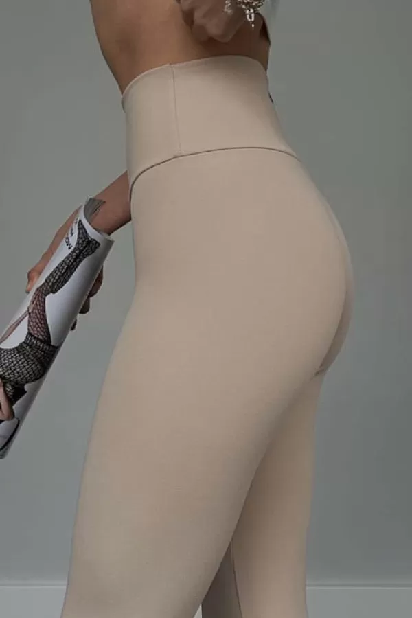 Yüksek Bel İçi Şardonlu Krem Tayt