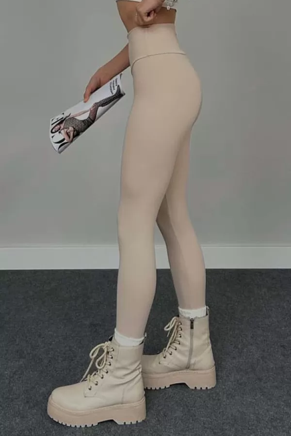 Yüksek Bel İçi Şardonlu Krem Tayt