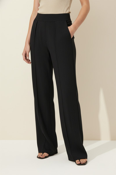 Yüksek Bel Siyah Keten Görünümlü Kadın Pantolon