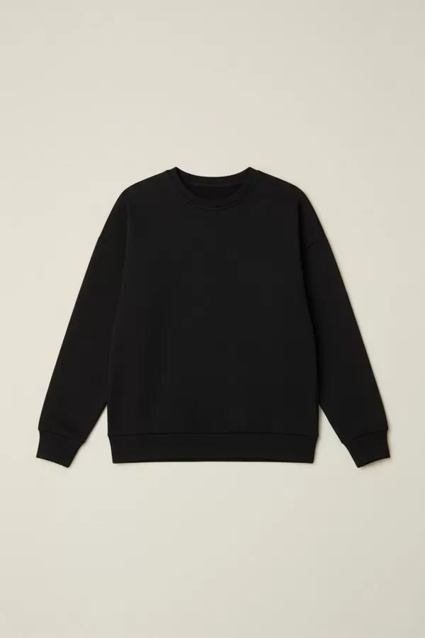 Yumuşak Dokulu Siyah Basic Kadın Sweatshirt