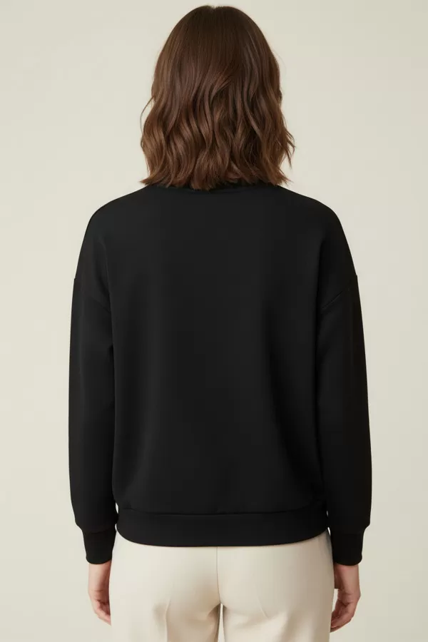 Yumuşak Dokulu Siyah Basic Kadın Sweatshirt